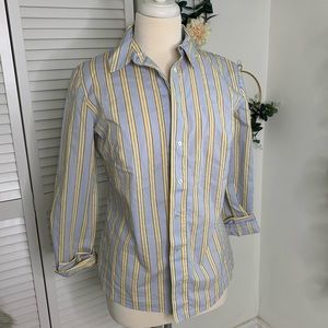 women’s large pastel blue and yellow button down
